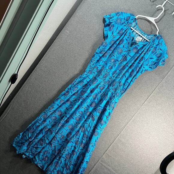 Destination 365 Short-Sleeve Midi Dress with Smo Turquoise Floral Size Small - Picture 1 of 13